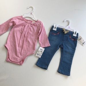 pink sparkle onesie & embroidery jean bundle
